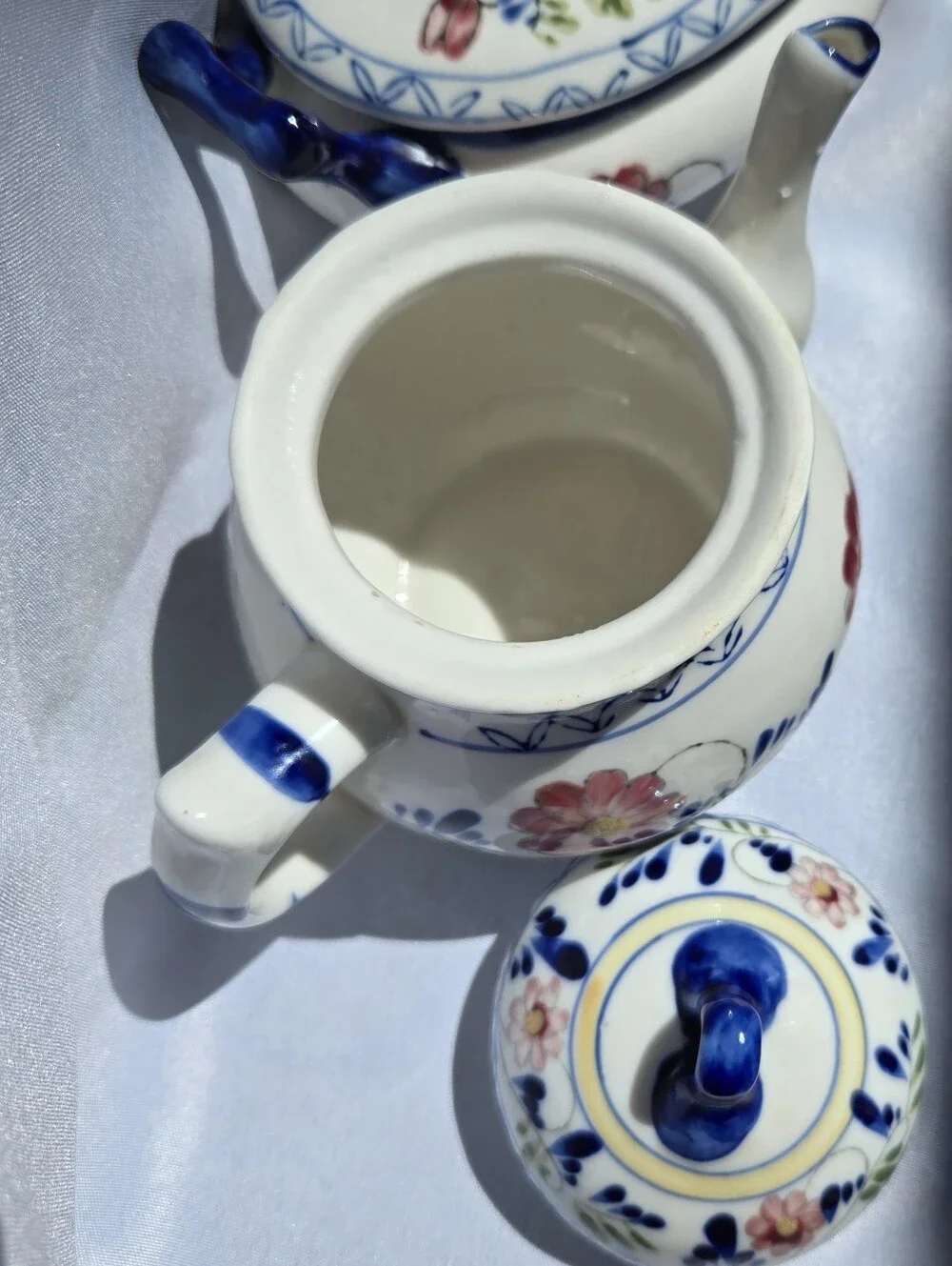Vintage Hand-Painted Floral Porcelain Teapot & Covered Dish Set Unmarked